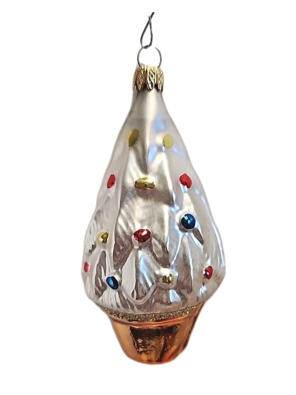 Columbia Glass Silver Multicolored Christmas Tree  Ornament Vintage Ornament